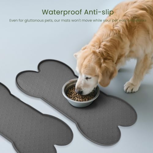 PWTAA Dog Food Mat Anti-Slip Silicone Dog Bowl Mat Thicker Pet Placemat Waterproof Cat Feeder Pad with Raised Edge Puppy Kitten Feeding Mats Suitable Small Medium-Sized Dogs Cats Eating Tray - 2PCS - Image 3
