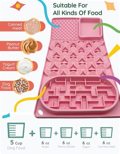 Slow Feeder Bowl for Large Dog, Silicone Lick Mat & Snuffle Mat with Suction Cups - Interactive Puzzle Feeder to Slow Eating & Keep Busy, Reduce Vomiting & Relieve Boredom (21"x 11" Pink) - Image 4