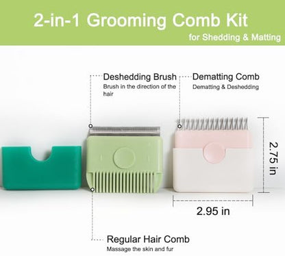 Cat Combs Set of 2, Portable Grooming Tool, Small, Pink & Green - Image 2