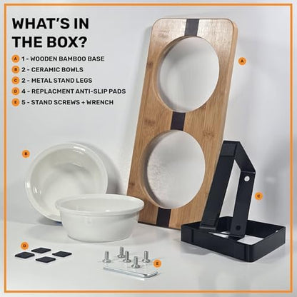 Elevated Cat Bowl Stand for Food and Water – Anti-Vomit Raised Feeding Station with Tilted Stand – Removable Round Ceramic Bowls, Anti Slip Bamboo Base, Dishes for Cats, Kitten, Small Dogs & Puppies - Image 5