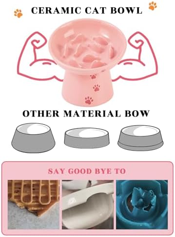 Y YHY 6 Inch Slow Feeder Bowl, Elevated Dog & Cat Bowl, Ceramic, Anti Vomiting, Pink - Image 5