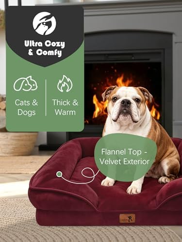 Spotted Play Orthopedic Dog Bed with Sides - Sofa Beds for Large Dogs, Supportive Foam Pet Couch Bed with Washable Removable Cover, Waterproof Lining and Non-Slip Bottom, Burgundy - L - Image 2