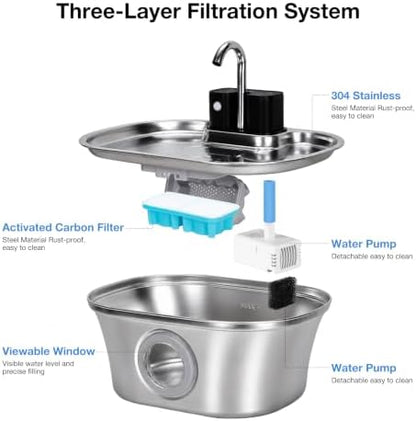 Wireles Cat Water Fountain, 108oz/ 3.2l Automatic Cordless Pet Fountain, Stainless Steel & Rechargeable &Battery Operated Cat Water Fountain, Wireless Pet Fountain with 4200 Mah Battery - Image 2