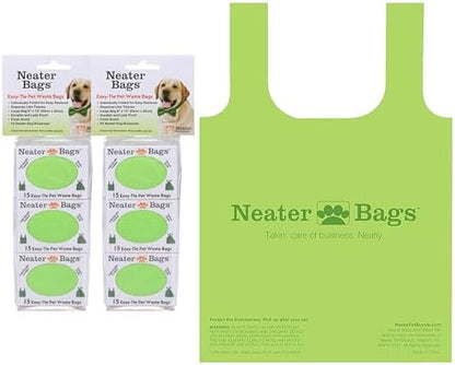 Neater Pet Brands Neater Bags Dog Waste Bag, No Rolls to Fuss With - Dog Poop Bags Dispense One at a Time, Doggie Poop Bag with Easy-Tie Handles (90 Count) by NeaterPetBrands