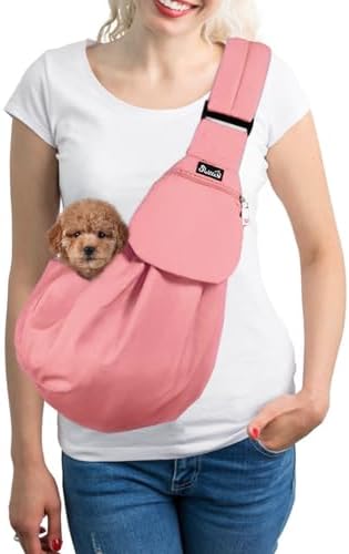 SlowTon Dog Carrier Sling - Thick Padded Shoulder Strap Adjustable Peach XS by SlowTon