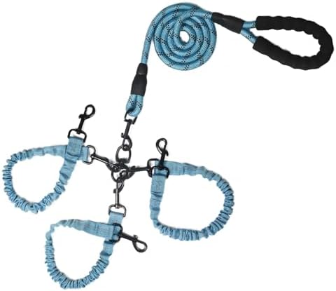 Dog Double Leashes,Rope Bungee Three Leash with Padded Handle Removable for 3 Dogs,Tangle-Free, Padded Handles, 360° Swivel Control (Blue, 3 Way) by Y-ANNJYA