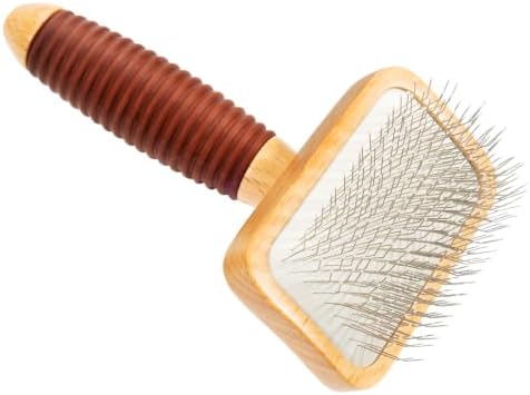Small Slicker Brush for Dogs & Cats, Professional Pets Long Pin Brush for Grooming, Shedding - Non-Slip Rubber Beech Handle by GroomageforBetterHome