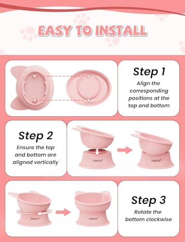 YINEYA Cat Bowls, Cat Food Bowl Elevated to Protect Neck & Anti-Vomit, Whisker-Friendly Raised Food & Water Bowls for Indoor Cats/Small Dogs, Cute Pet Feeding Bowl 6 OZ Each, Dishwasher Safe, Pink - Image 6