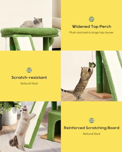 Small Cactus Cat Tree for Indoor Cats, Green Cat Tower with Scratching Post & Board, Unique Cactus Cat House with Perch for Kittens, Stable Condo and Stand (Green) - Image 4