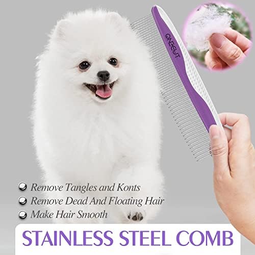 Dog Comb, OneCut Pet Grooming Tool for Removing Tangles Knots and Matted Fur, Wide and Narrow Teeth Comb Design for Dogs and Cats (Purple) - Image 3