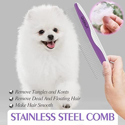 Dog Comb, OneCut Pet Grooming Tool for Removing Tangles Knots and Matted Fur, Wide and Narrow Teeth Comb Design for Dogs and Cats (Purple) - Image 3