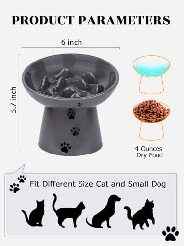 Y YHY Slow Feeder Cat Bowl, Ceramic Cat Slow Feeder Bowl, 6 Inches, Elevated, Anti Vomiting for Dry and Wet Food, Gray - Image 3