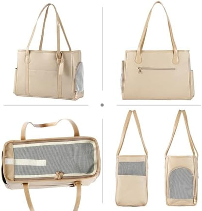Stylish Dog Purse Carrier, Leather Pet Carrier Bag for Small Dogs Cats Puppy, Airline Approved Soft-Sided Carrier Ivory - Image 3