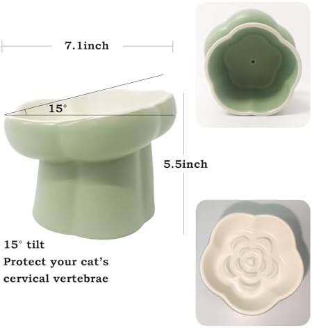 Elevated Flower Ceramic Slow Feeder Cat Bowl, Raised Anti-Gulping Pet Food Bowl, Slower Eating Cat Dish Prevents Vomiting, Healthy Feeding Bowl for Indoor Cats Kittens Small Dogs - Image 4