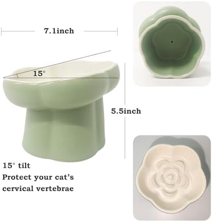 Elevated Flower Ceramic Slow Feeder Cat Bowl, Raised Anti-Gulping Pet Food Bowl, Slower Eating Cat Dish Prevents Vomiting, Healthy Feeding Bowl for Indoor Cats Kittens Small Dogs - Image 4