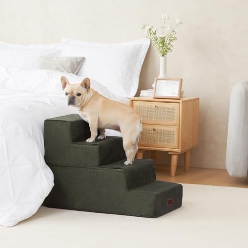 EHEYCIGA Dog Stairs for Bed 20" H, 4-Step Extra Dog Steps, Military Green - Image 5