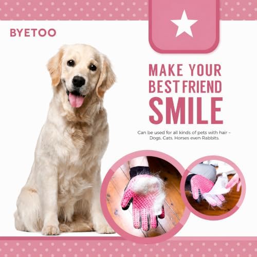 BYETOO Pet Dog Cat Grooming Glove with 261Tips,Gentle Deshedding Brush Glove,Efficient Pet Hair Remover Mitt,Massage Tool with Enhanced Five Finger Design,for Dog,Cat,Rabbit,Horse with Long/Short Fur - Image 5