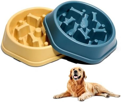 ASEVAT 2 Pack Slow Feeder Dog Bowls, Anti-Choking Puzzle Dog Food Bowls for Slower Eating, Personalized Dog Bowls for Medium Dogs and Cats, Prevents Overeating, Puppy Training (Blue+Yellow) by ASEVAT