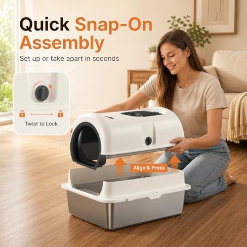 OROLEY XXXL Stainless Steel Cat Litter Box with Lid, Extra Large Enclosed Metal Litter Box for Big Cats, High Sides Prevent Leaks & Odors, Non-Stick Easy Clean, Includes Scoop & Step - Image 3