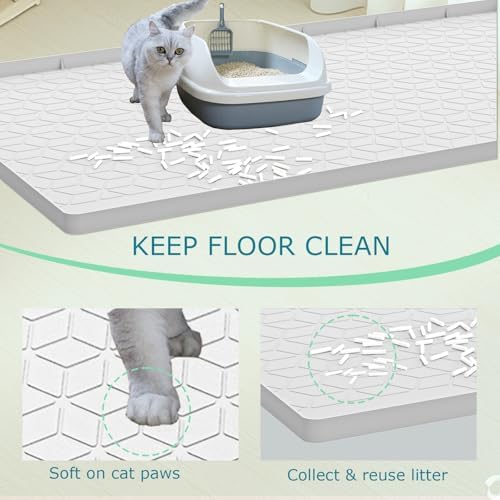 Cat Litter Mat for Litter Box, Silicone Large Cat Litter Trapping Mat - 28x22 in, Waterproof & Non-Slip, Durable & Easy Clean, Light Gray - Image 2
