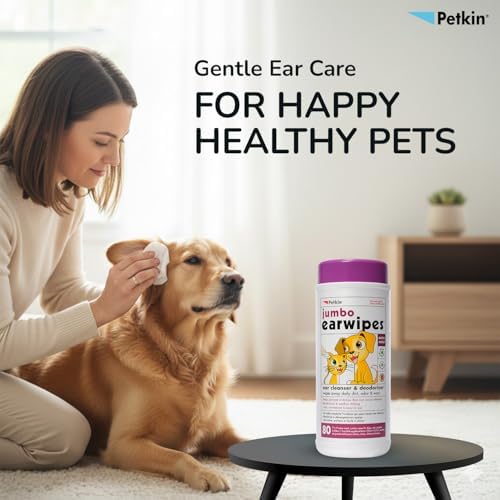 Petkin Jumbo Pet Ear Wipes, 80 Extra Moist Wipes - Soothing & Deodorizing Pet Ear Cleaner to Remove Dirt, Odor, & Wax - Safe, Convenient, & Easy to Use Pet Wipes for Dogs, Cats, Puppies & Kittens - Image 2