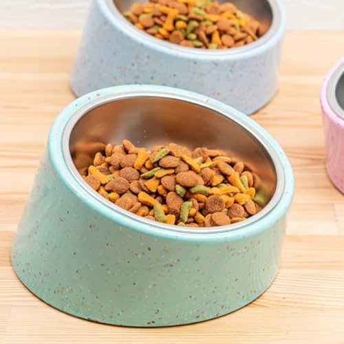 bzyoo 16oz Tilted Dog Bowl for Small Dogs & Cats, 15° Elevated Stainless Steel Pet Feeder, Ergonomic Anti-Vomiting Food Bowl for Frenchie, Pug, Persian Cat, Non-Skid Melamine Stand, Sprinkle (Green) - Image 6