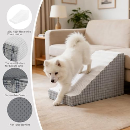 Dog Ramp for High Bed – Non-Slip Pet Stairs for Small Dogs & Senior Cats, Supportive Foam Dog Steps for Couch & Sofa, Joint-Friendly Incline, Machine Washable Cover, 19" H (Gery-L) - Image 5