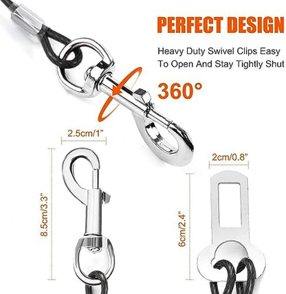 Dog Seat Belt Harness for Car,2pcs Dog Seatbelt of Coated Wire Leash Safety Restraint,No Chew Tether Cable Vehicle Dogs Accessories,Double Clips & Latch (2-in-1 Harness, 32 inch/80 CM) - Image 2