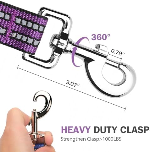 Hikiko 6FT Double Handle Traffic Dog Leash Reflective,Purple - Image 3