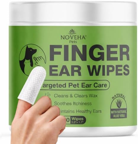 NOVEHA 50PCs Dog Ear Wipes Finger Glove Fit | Easy Ear Cleaning for Dogs & Puppies, Cats & Kittens | Gentle Pet Ear Cleaner Finger Wipes for Puppy, Kitten & More | Cat & Dog Ear Wash | Pet Supplies by NOVEHA