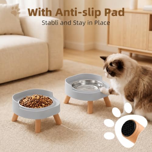 Elevated Cat Bowls, 2P Raised Cat Food and Water Bowl Set for Indoor Cats, Splash Proof with 2 Stainless Steel Pet Food Bowls for Cats ＆ Puppies, Whisker Friendly and Dishwasher Safe - Grey - Image 5