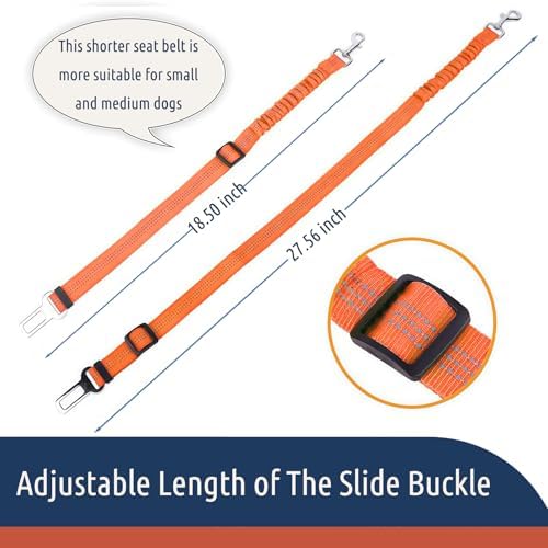 Dog Seat Belt for Car, Adjustable Dog Car Harness, Reflective Dog Seatbelt Leash with Elastic Bungee Buffer, Durable Nylon Pet Safety Dog Seat Belt for All Dog Sizes (Orange) - Image 3