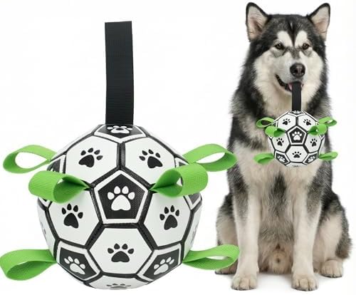 Dog Soccer Ball with Straps, 7.25 Inch Herding Dog Ball Toys Dog Birthday Toy by Unknown