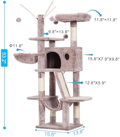 Hey-brother Cat Tree Tower with Padded Platform Bed, Hammock, MPJ019-SMU - Image 3