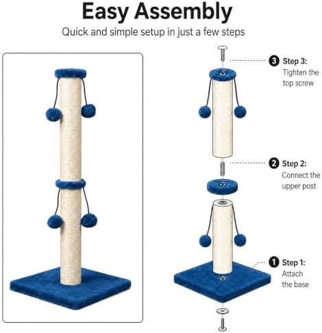 Dimaka Cat Scratching Post, Cat Scratcher for Large Cats with Teasing Toy Ball (Blue, 34 inches for Large Cats) - Image 3