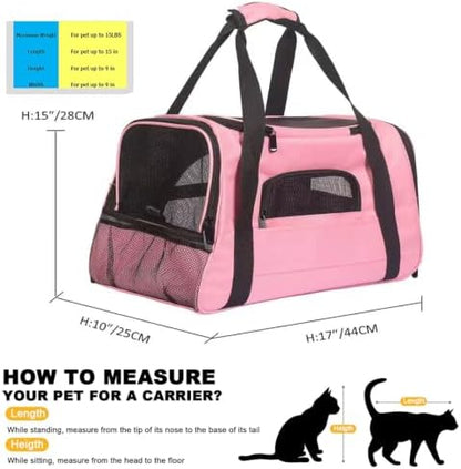 Pink Soft-Sided Cat Carrier, Airline Approved Pets Carrier for Big Cats & Small Dogs, Soft Kitten Travel Bag with Mesh Windows, Animal Carrier Up to 15 Lbs (Pink, Small) - Image 2
