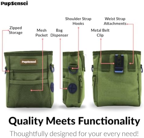 Dog Treat Pouch for Training – Magnetic Dog Treat Bag with Belt Clip & Poop Bag Dispenser – Hands Free Carry Pouch with Auto-Close Access & Shoulder Strap – Durable Pet Gear – Army Green - Image 7