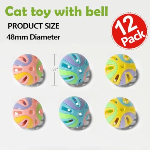 Colorful Cat Toy Balls with Bell 12PCS, Interactive Hollow Design, Plastic, Training Exercise Toy - Image 2