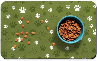 Dog Food Mat, Absorbent Water Bowl Mats Cat Pet Feeding Placemats Dark Green 24 * 16 inch by Zoeeya