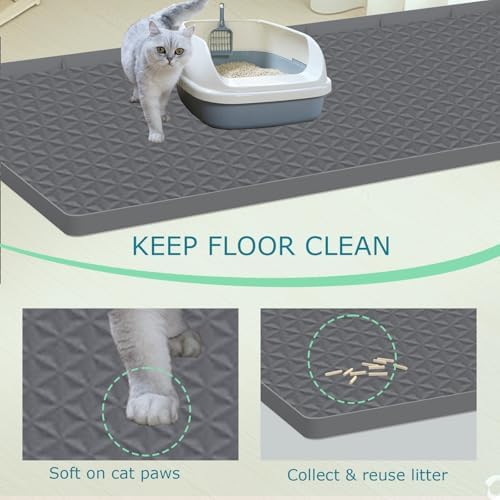 Cat Litter Mat for Litter Box, Silicone Large Cat Litter Trapping Mat - 51.2x25.6 in, Waterproof & Non-Slip, Durable & Easy Clean, Gray - Image 3