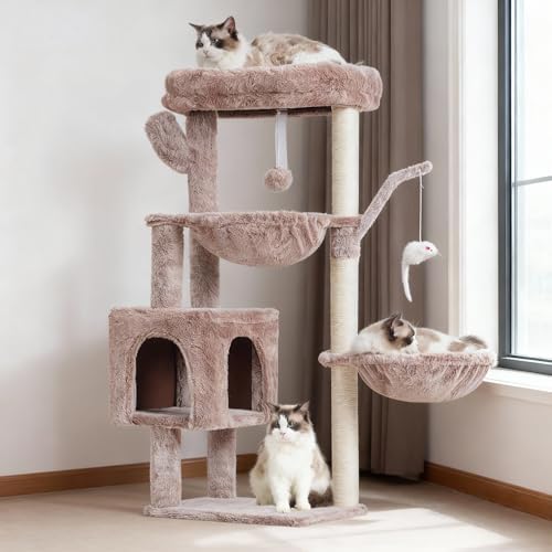Heybly Cat Tree, 40" Tower with All-Sisal Wrapped Scratching Post HCT006SMU by HEYBLY