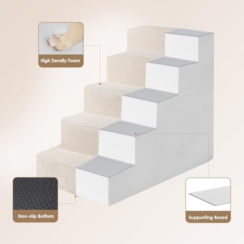 EHEYCIGA Dog Stairs for High Bed 22.5" H, 5-Step Dog Steps, Beige - Image 3