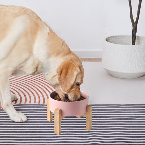 6'' Ceramic Raised Dog Bowl - 30Oz Dog Food & Water Bowl with Elevated Non-Slip Bamboo Stand, Dishwasher & Microwave Safe, Anti Vomiting Heavy Duty Pet Bowl for Small and Medium Dogs, Pink - Image 5