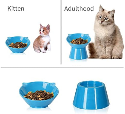 Detachable Elevated Cat Bowls, 15° Tilted Raised Cat Food Bowl Anti-Vomiting,Whisker Friendly, Adjustable Large Cat Dishes Extra Wide for Protecting Spine, Adult Kitten (Blue) - Image 3