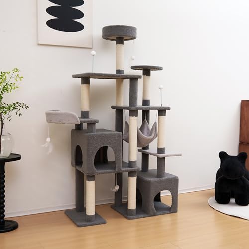 Cat Tree 67in Cat Tower Scratching Post for Cats Tree Tower Furniture for Cats Plush Multi-Level Cat Condo (Gray) - Image 4