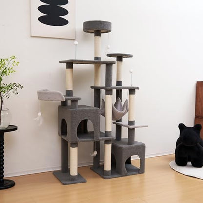 Cat Tree 67in Cat Tower Scratching Post for Cats Tree Tower Furniture for Cats Plush Multi-Level Cat Condo (Gray) - Image 4