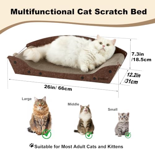ZOMISIA 26'' Cardboard Cat Scratcher Bed - Large Scratcher Couch for Indoor Cats, Orthopedic Scratching Board, Lounger Scratching Couch with Bells - Image 3