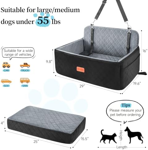 Dog Car Seat for Medium Large Dogs Under 55 lbs, Washable Pet Booster Seat - Image 3