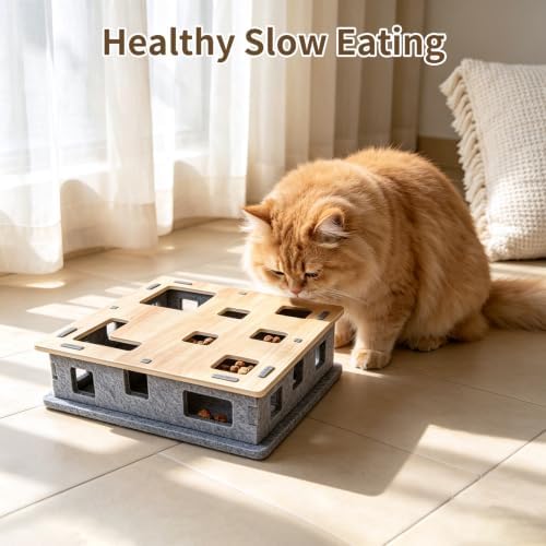 Wooden Felt Cat Slow Feeder Puzzle Box - Image 3