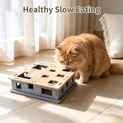 Wooden Felt Cat Slow Feeder Puzzle Box - Image 3